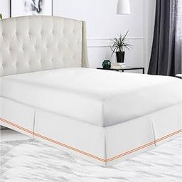 500 TC 100% Egyptian Cotton 1 Pc Pleated Bed Skirt Double Line Embroidery Border 21" Drop King Bed (78"X80") Solid Orange-image-99