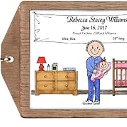 Printed Perfection Personalized Friendly Folks New Baby Girl - Single Dad Wooden Key Chain Gift birth announcement, keepsake, new baby Gift, Transparent, Medium-image-61