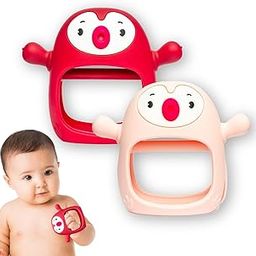 SHALLWIN Wearable teether for 6 to 12 months baby (Penguin) suitable for infants, Never drop, washable baby teether, BPA free for sucking needs, pain relief baby toys and baby pacifier (Pink & Red - Pack Of 2)-image-69