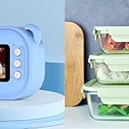 Dastav Instant HD Digital Print Camera 1080P Videos and Camcorder BW Photo Printing | & | Glass Airtight Container Set for Food Storage (Pack of 3) (Small,Medium,Large)-17
