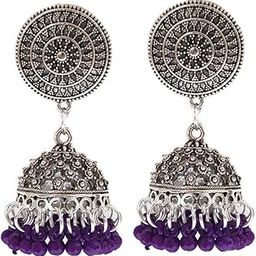 German Silver Plated Oxidised Vintage Bohemian Fancy Stylish Afghani Jhumka Jhumki Traditionall Ethnic Earrings-2