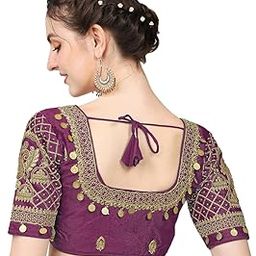 Women's Multicolour Phantom Silk Embroidery Maggam Work Coin Sleeves Readymade Saree Blouse for Lehenga Choli-image-54