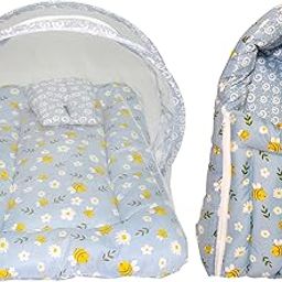 Toddylon Baby Gift Pack – Mosquito Net & Baby Carry Bag Combo for 0–6 Months | Soft Cotton Material | Cute Floral Print | Newborn Essentials for Travel (Grey)-image-60