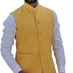 Nehru Jacket for Men's (Yellow)-3