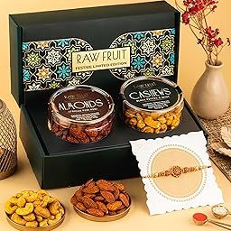 HyperFoods® Dry Fruits Combo Pack For Brother Rakhi with Dry Fruits Gift Hamper Pack of 2 Roasted Dryfruits Cashews Almonds 250 Grams with Om Rakhi Roli & Rice-image-117