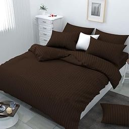 Femfairy Premium Soft Glace Cotton Plain Satin Stripes Duvet Cover King Size Razai Blanket Comforter Dohar Quilt Cover Double Bed with Zipper (90 x 100 inch) Brown-image-54