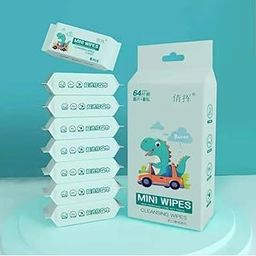 Richtots Premium Mini Baby Wipes Disposable Portable Pocket Water Wipes Baby Skin Care Wet Tissue Travel Children Baby Hand & Face Baby Sanitizing Cleansing/Moisturising Wipes For Fresh 8 Mini Pack (64 Wipes X 1 Pack) Random Cute Animals Wipes-image-44