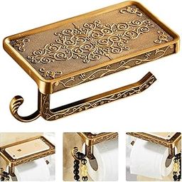 HASTHIP® Toilet Paper Roll Holder with Phone Shelf, Anti-Rust Aluminum Antique 3D Carving Wall-Mounted Toilet Paper Holder for Bathroom Washroom Hotel (7.29 * 3.94 * 3.75inch)-image-12