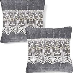 HOKIPO Premium Milk Velvet Cushion Cover for Sofa with Lace Design, 18x18 inch (45x45 cm) Set of 2, Porpoise Grey (AR-5969-DGRY*2)-image-21