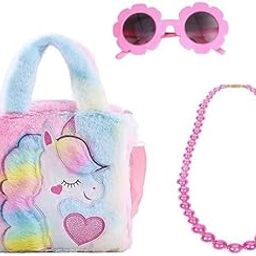 Girls Kids Fur Unicorn Character Cross body Shoulder Hand Purse Wallet-Girls gift for age 2 to 12 Years with sunglass and necklace-image-107