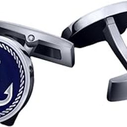 Personalised Initial Name Enamel Cufflinks for Men | Custom Anchor Design with Date | Blue Round Metal Cufflink Set | Engraved Gift for Wedding, Groom, Anniversary, Husband, Birthday-image-75