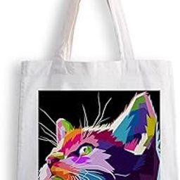 Canvas Tote Bags for Women, College Bag for Girls, Tote Bag for Shopping, Travel & Beach Bags for Women - Cat Painting - D No - 142-image-76