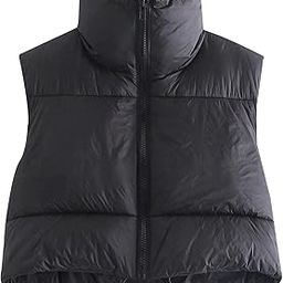 Women's Crop Puffer Vest Lightweight Sleeveless Warm Outerwear High Neck Zipper Vest Padded Gilet-45