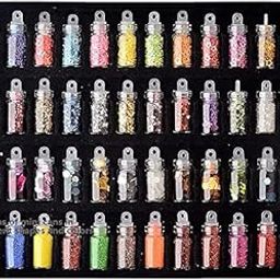 CHIROGRAPHY 48 Colors Mixed Shapes Set Glitter Nail Sequins Powder Holographic Chunky Glitter for Nail Art Variety Face Body Eye Hair Festival Stars Hexagons Shaped Mirror Sequins DIY Decoration Kit-image-95