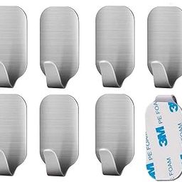 HASTHIP® 8 Pack Stainless Steel Adhesive Wall Hanger Self Adhesive Hooks Waterproof Heavy Duty Sticky Wall Hooks for Hanging Bathroom Kitchen Robe Coat Towel Kitchen Utensils (Narrow Hook)-9