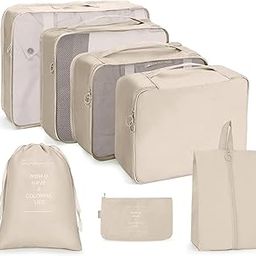 7 Pieces Travel Organizer Pouches/Packing Cubes/Travel Essentials for Women Luggage/Space Saver Bags for Clothes/Toiletry Kit/Underwear/Makeup Kit/Travelling Pouch (Beige)-31