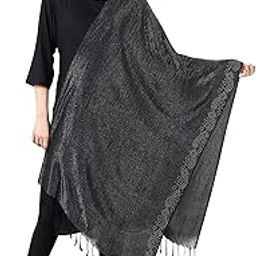 Women's stole/scarf Colour- Black & Silver Stylish 100% soft viscose ethnic scarves pack of 1 ST-05-image-57