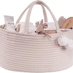 Baby Diaper Caddy Organizer- Cotton Rope Nursery Storage Bin- Portable Diaper Storage Basket for Changing Table and Car- Perfect Baby Shower & Registry Gift (Beige)-image-95