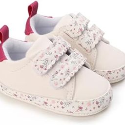 Baby Floral Print Sneakers, Hook and Loop Straps, Soft Sole, White and Pink, 0-12 Months-picture-42