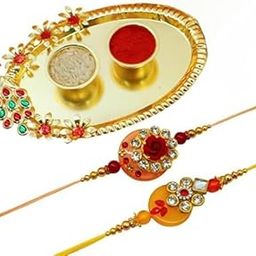 Mens Rakhi Combo Set of 2 with Premium Floral Rakhi and Elegant Beads | Includes Roli and Chawal Traditional Rakshabandhan Thread Gift for Brother Thoughtfully Packed-32