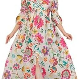 Women Rayon Printed Short Sleeves V Neck One Piece for Womens & Girls ||Knee Length, Ruffle, Western One Piece for Womeen || Party Holiday for Girls-image-39