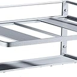 kankin mart Wall Shelf Microwave Kitchen, 2 in 1 Wall Shelf Made of Aluminium, Multifunctional Kitchen Wall Mount for Microwave Oven, Spice Bottles, Spoons-23