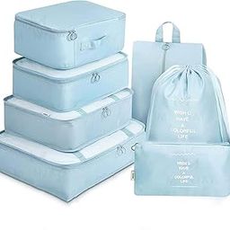 MONJAY 7pcs Set Travel Organizer Packing Cubes Lightweight Travel Luggage Organizers with Laundry Bag or Toiletry Bag Laundry Organiser (7 PCS, Korea Blue), Polyester-image-57
