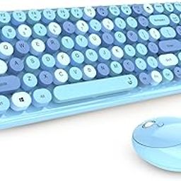iGear KeyBee Retro Typewriter Inspired 2.4GHz Wireless Keyboard with Mouse Combo for Desktop/Laptop and Devices with USB Support, Single Nano Receiver, Round Keycaps, Cleaning Brush (White) (Blue)-32
