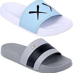 Combo Mens Sliders Sky Blue, White, Grey, Black Flipflop & Slippers-picture-13