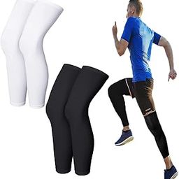 2Pairs Leg Sleeves Basketball Leg Sleeve, Long Leg Compression Sleeve, Non Slip UV Protection Cycling Leg Sleeves for Man Woman Adult Basketball Running Sport Black and White-image-64