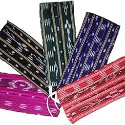OdishaShop Pure Cotton Sambalpuri Ikat Handloom Multicolour Reusable Washable Handmade 2 Layer Cloth Mask Of Free Size Pack Of 5-image-24