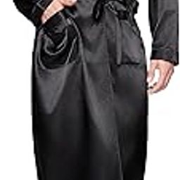 Lavenderi Mens Silky Satin Lounge Robe, Long Lightweight Sleepwear (XL, Black)-image-6