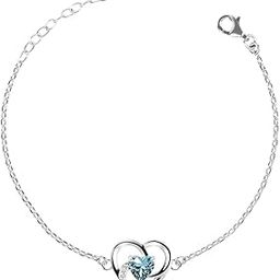 925 Sterling Silver Heart Bracelet, Adjustable, Rhodium Plated, Swiss Zirconia Gift for Women and Girls-9