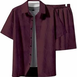 Men's Stylish Shirt and Shorts Combo | Regular Fit | Self Design Pattern | Premium Cotton Viscose Blend Fabric | Perfect for Casual.-15