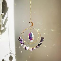 Cactopia Crystal Chips Round Suncatcher Prism Effect for Gifts, Window Hanging Ornament & Boho Garden Decor (Amethyst)-image-17