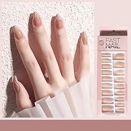 Sunkizzrs® Nails Extension Kit Artificial Nail（Pack of 24）Press On Nails Everlasting French Tip False Nails Acrylic Full Fake Nail Tips Art Set With Nail Adhesive Stickers & Nail File(Style C)-18