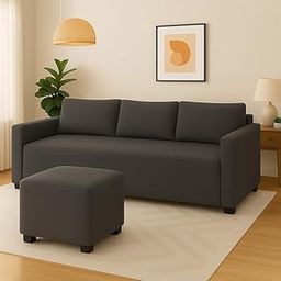 FURNY Mintano 3 Seater Fabric Sofa Set with Ottoman (Dark Grey)-image-70