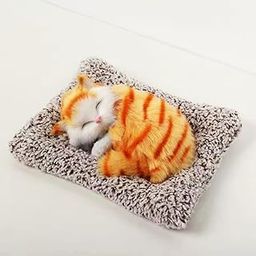 BOGEN LITE Sleeping Cat Plush Toy with Press Simulation Sound, Sleeping Cat Stuffed Animal Fur Soft Toys with Sound for Kids Car Dashboard Cat & Office Desk,Large (Stripped Orange)-image-2