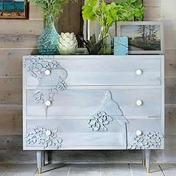 FURNWEAVE Solid Wooden Antique Chest of Drawers | Solid Wooden Cabinet for Living Room | Cabinet for Storage Wooden Furniture | Bird Design, Solid Wood, Light Blue-14