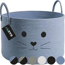 RUGSZONE mini Rope Basket - Stylish Jute Laundry Hamper for Dirty Clothes, Woven Storage Basket for Blankets, Toys, or Nursery Organization, 10¾ x 8¾ Inches (Grey cat face)-image-22