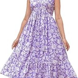 Floral Print Rayon Midi Dress, Sleeveless, Lime Green and White, A-Line Empire Waist-image-88