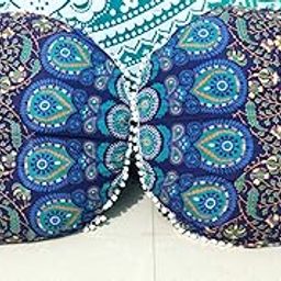 INDIAN CRAFT CASTLE Cotton 24" Barmeri Large Floor Pillow Cover Cushion Meditation Seating Ottoman Throw Hippie Decorative Zipped Bohemian Pouf Ottoman Pom Pom Cases 24" Round Set Of 2 (Blue Mirchi)-image-19