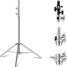 Wellmaking Stainless Steel Photography Light Stand 9.2ft/280cm.Spring Cushioned Heavy Duty Tripod Stand with 1/4”to3/8” Screw Adapter and Tilt Swivel Mount for Strobe, Video Light,ring light,Monolight-image-67