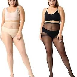 Women & Girls Pack of 2 Plus Size/Over Size Transparent Nylon Panty Hose Stockings -Waist Size: 36 to 46 inches -STK166andSTK167-image-80