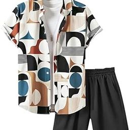 Men's Licra Co-ord Set Shirt and Shorts Set || Mens Night Sets || Lounge wear Shirt & Shorts Combo Beach Picnic Wear Night Suit for Men & Boys (Men, Multi 1, XL)-image-75