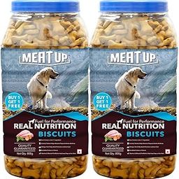 Meat Up Biscuit for Dog Milk and Real Chicken Flavour, 800 Gm, Total 1.6 Kg Pack - All Life Stages-0
