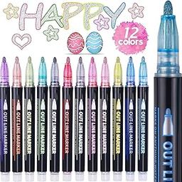 Yangmei Shimmer Markers Outline Pens, 12 Colors, Art Supplies for Kids 9-12, Stocking Stuffers for Kids-image-78