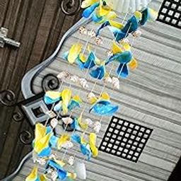 Shellkrafts Sea Shell Wind Chimes for Bedroom Balcony Garden |Home Decorative Item Unique Decor 34 Inch (Yellow and Blue)(seashell windchime)-image-97