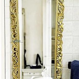 A.M INTERNATIONAL Wooden Mirror Frame for Wall Decoration | Wall Mirror for Bedroom| 6x3 Feet, Wall Mount| Mango Wood, (Without Mirror) (Antique Gold, 6x3 FT)-image-21