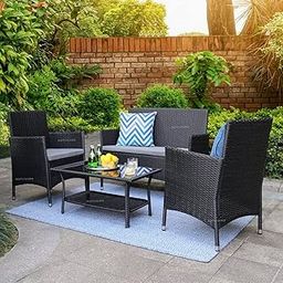 OUTLIVING Outdoor 4 Seater Sofa Set | Patio Furniture Balcony Sofa | Indoor Sofa | Wicker Rattan Garden Sofa Set With Cushion And Center Table - (Black), 31 Inches, 41 Inch-image-22